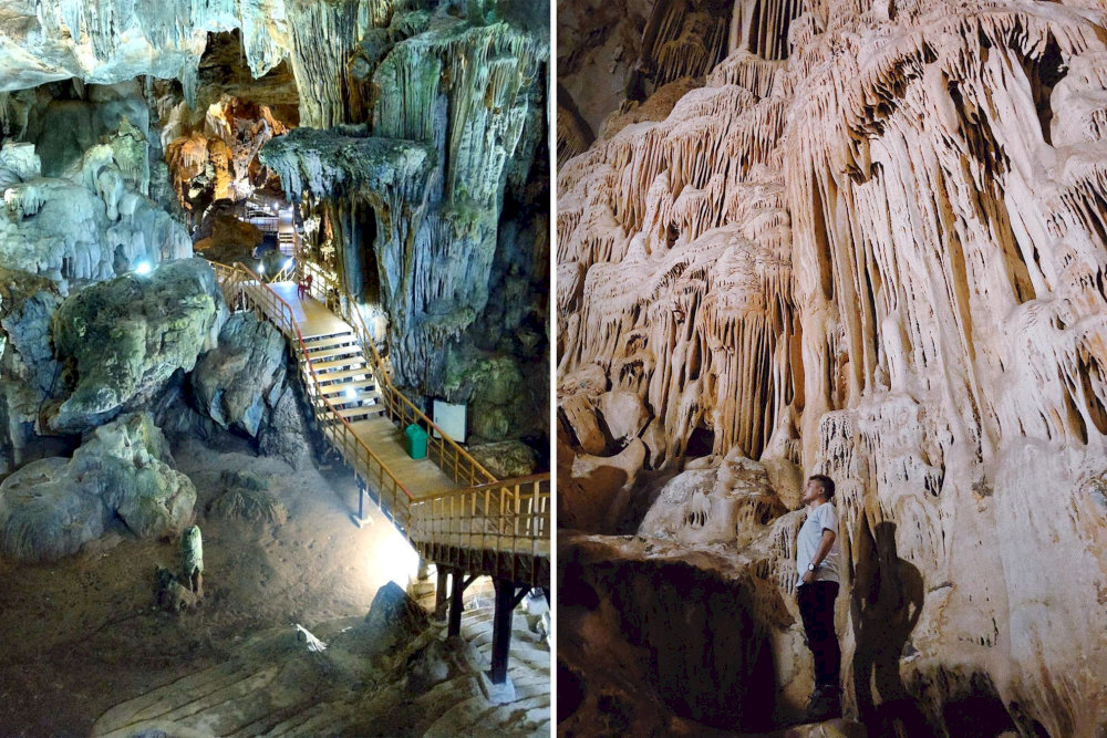 The old stone walkways inside Tien Son Cave have been thoughtfully laid out to follow the cave’s natural inclines 